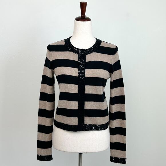 Autumn Cashmere Sequin Embellished Tan Black Stripe Cardigan - Picture 1 of 9
